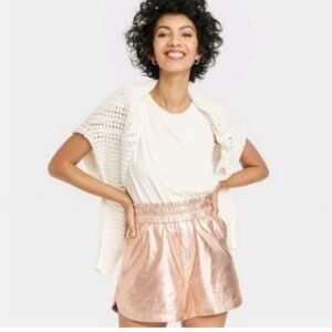A New Day Metallic Rose Gold Women's Elastic Waist Shorts